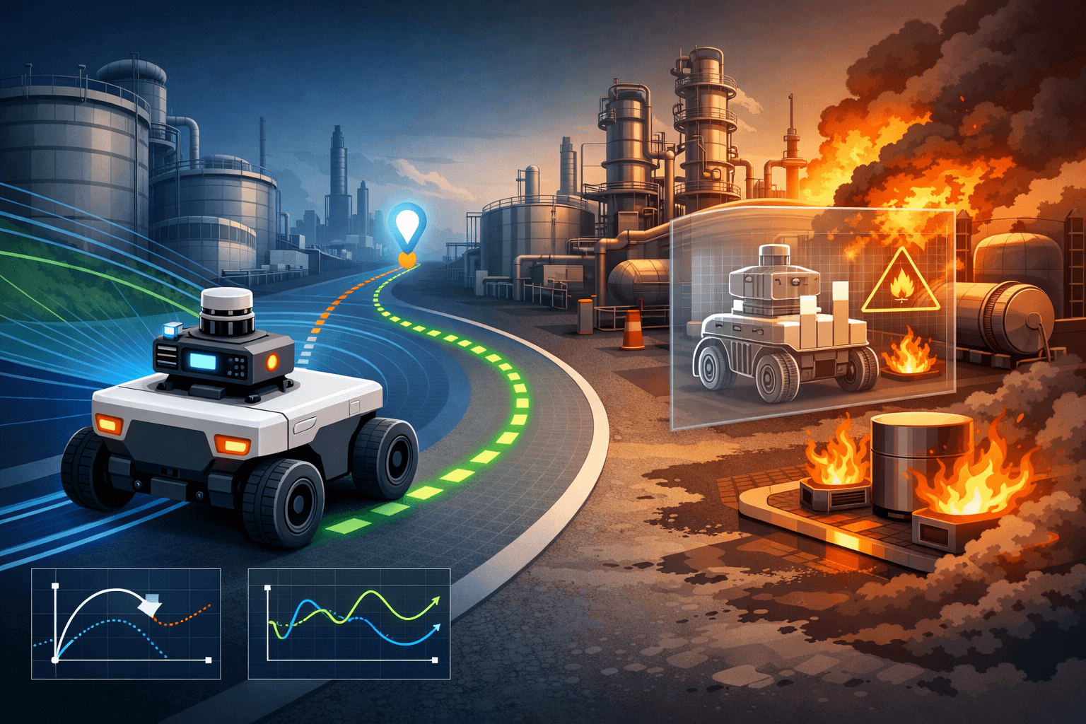 Enhanced pure pursuit with dynamic steering control for autonomous mobile robots and application to safe navigation in chemical plants